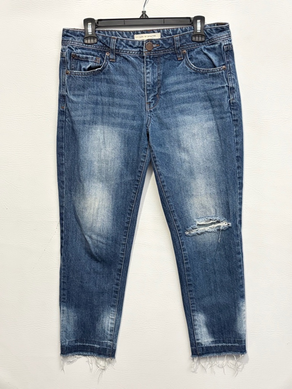 life in progress Distressed Boyfriend Cropped Jeans in Blue 26